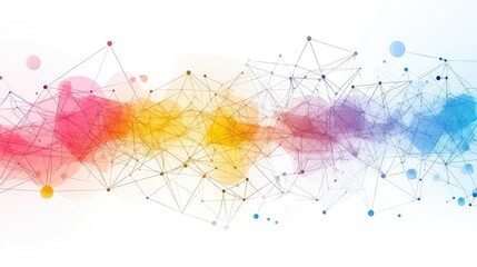 Abstract colorful geometric network background with interconnected dots and lines.