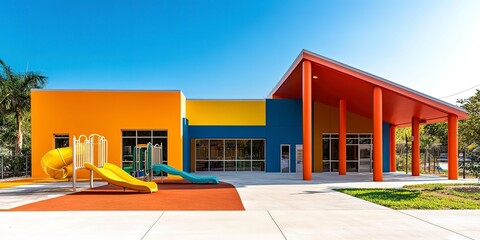 Canvas Print - Preschool building exterior on a sunny day 