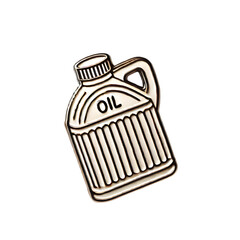 Wall Mural - A detailed enamel pin featuring an oil container. The container is depicted in a classic shape, possibly with a handle and a spout, designed to hold oil. Isolated on transparent background, PNG