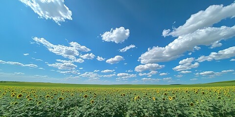 Sticker - sunflower fields and white clouds blue sky