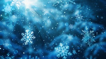 Aufkleber - Snowflakes creating a magical scene with glistening snow on a sunny winter day, under a clear blue sky