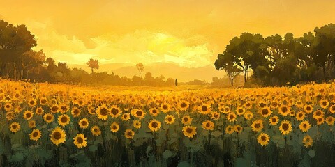 Sticker - sunflower field at sunrise 