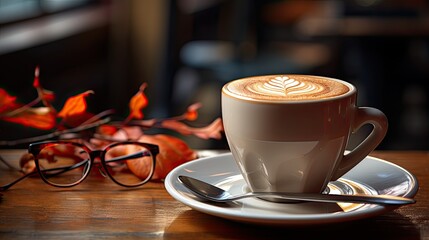 Sticker - cup of coffee with beans