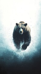 a powerful bear emerging from the water, showcasing strength and agility in a breathtaking underwate