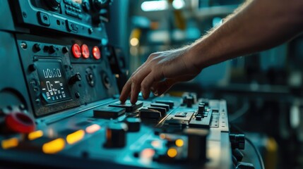 Canvas Print - CNC Machine Control Panel in Use for High-Precision Data Input in Manufacturing