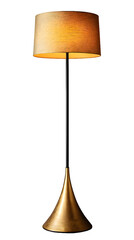 modern tall metal brass floor lamp isolated on transparent background