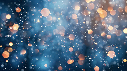 Poster - Abstract blue background with golden bokeh lights and snowflakes falling, perfect for christmas and winter holidays