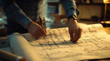 Poster - Construction team blueprint and site building job for architect builder and engineer sketching a construction project : Generative AI