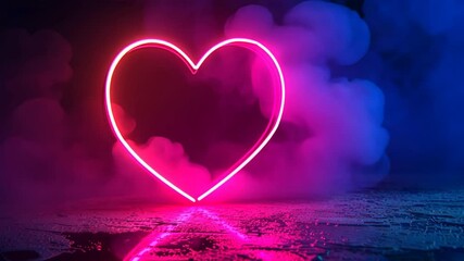 Aufkleber - A heart made of neon lights is lit up against a dark background. The heart is surrounded by a cloud of smoke, giving the impression of a mysterious and romantic atmosphere