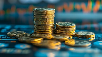 Aufkleber - Business finance and investment concept Capital gain world money economic growth coin stack financial graph chart market report on cash currency concept : Generative AI