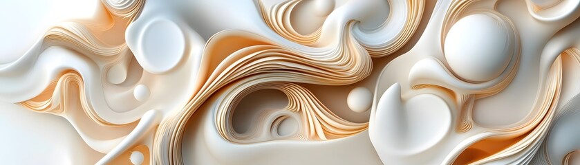 Canvas Print - Abstract Creamy White and Gold Swirls