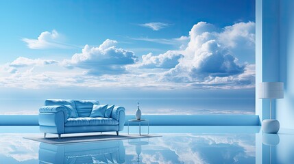 blue modern minimalistic lounge render clouds