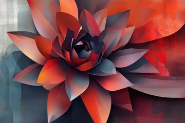 Sticker - Abstract Painting of a Red and Blue Flower