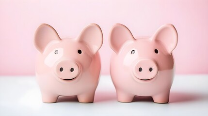 Cute pink piggy banks displayed against a soft pink background, symbolizing savings, finance, and prosperity.