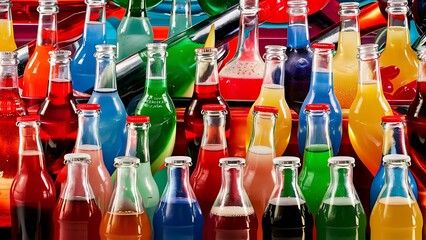 Wall Mural - Colorful soda drinks with cola, soft drinks in bottles