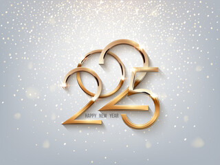 Wall Mural - 2025 happy new year greeting card. gold numbers 2025 with golden glitter with text space. luxury fes