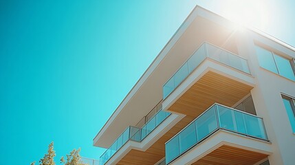 Poster - City view on a sunny day Modern building and houses against the blue sky : Generative AI