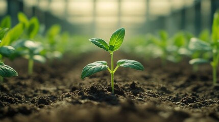 Fototapete - Smart farming holding young plant Smart farming and precision agriculture 40 agriculture concept : Generative AI