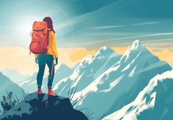 Sticker - Hiker Standing On Mountain Top