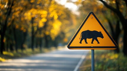 Traffic sign warns about wild animals crossing the roadroad warning signs : Generative AI