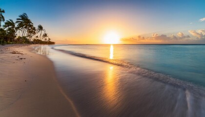 Wall Mural - sunrise at bayahibe beach with smooth water la romana dominican republic