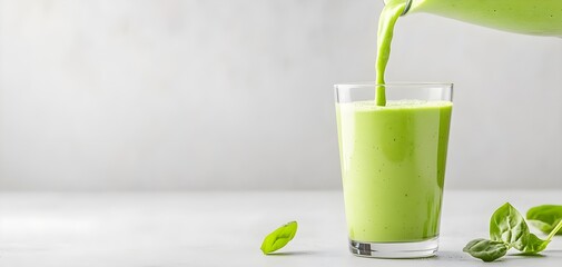 fresh green smoothie poured into a glass, showcasing a healthy and vibrant beverage, perfect for nut