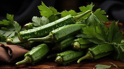 Poster - okra on the wood background 