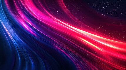 abstract background with moving wave curve of neon lights blue hot pink orange black fuchsia bokeh