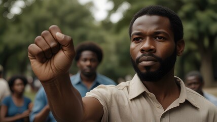 african american man raising fist hand. juneteenth, emancipation day.