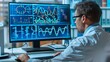 © imlane - Show a scientist analyzing genetic data on a computer, with visible charts, graphs, and DNA sequences on the screen, highlighting the research aspect