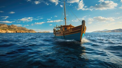 Poster - old fishing boat in the sea 