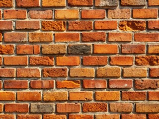 A brick wall texture, showing the rough surface of each brick and the mortar in between