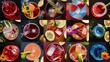 © Kartik - Photo collage Alcoholic colored cocktails and drinks. Top view.