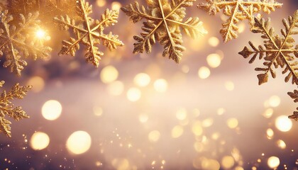 Wall Mural - christmas background with golden snowflakes