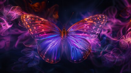 An exotic butterfly covered in bright purple shades that looks like a living work of art from the world of fantasy