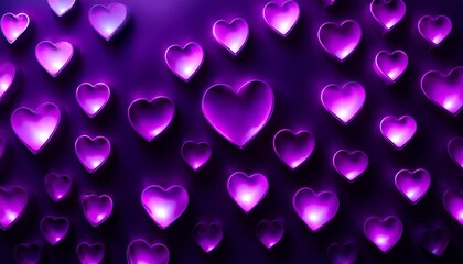 Poster - valentines day background banner neon purple hearts panorama background ai