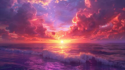 Wall Mural - An explosion of color fills the sky at sunset as pinks, purples and oranges blend into a vivid picture. The warm light creates a wonderful atmosphere of calm and charm at dusk