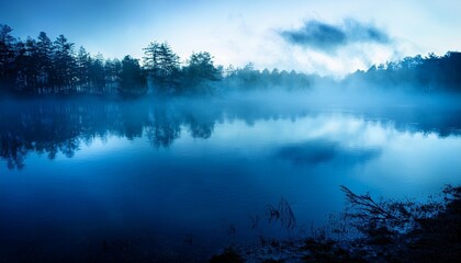 Canvas Print - blue fog reflecting on water