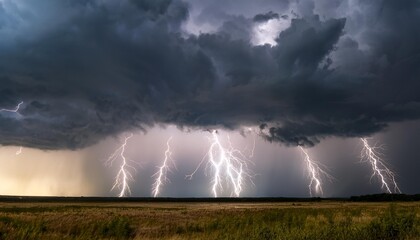 Wall Mural - a powerful display of lightning forking through brooding thunderclouds