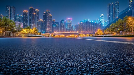 Wall Mural - Asphalt road square and bridge with modern city buildings at night in Chongqing : Generative AI