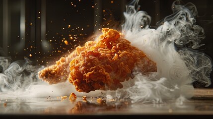 Levitating food frozen flying fried chicken