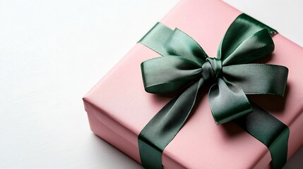 Pink gift box with green bow on white background International Womens Day : Generative AI