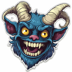 A vibrant and playful monster illustration with big horns and a mischievous grin, perfect for fantasy-themed designs.