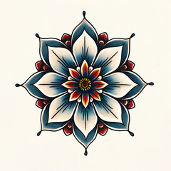 Pentagon and flower very simple traditional tattoo flash styles illustration