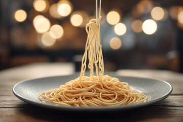 Pasta in a plate. Serving of hot spaghetti