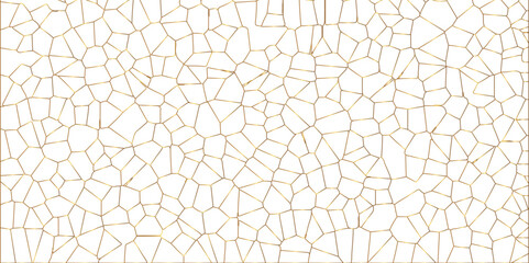 Wall Mural - white stains broken glass with golden stock line texture. geometric pattern with golden stock line vector Illustration. white broken wall paper in decoration. low poly crystal mosaic background.	