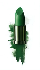 Green lipstick cosmetics beauty concept illustration on neutral background