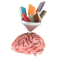 Wall Mural - books as fuel for brain, concept. 3d rendering isolated on transparent background