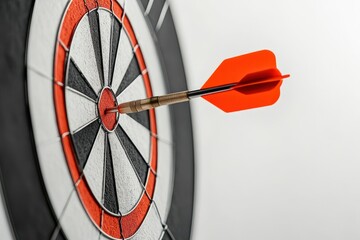 Wall Mural - Bullseye with dart, precision marketing, minimal flat design illustration on white background, copy space for stock photo with minimal concept, No logo, No Trademark, No text