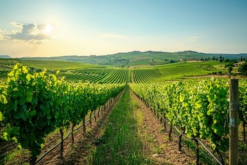 Sticker - Rows of Grapevines in a Vineyard under a Sunny Sky